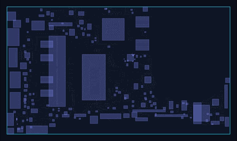 HP Laptop Mainboard DA0ZAWMB8C0 boardview map — 2,598 components, 1,715 nets