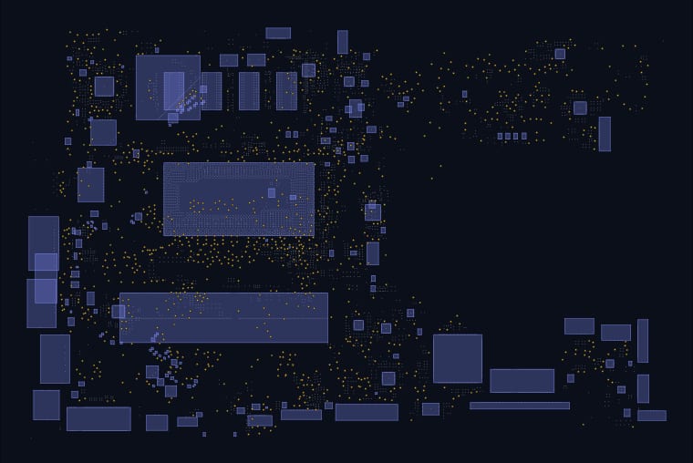 LA-J801P Mainboard boardview map — 1,475 components, 1,623 nets