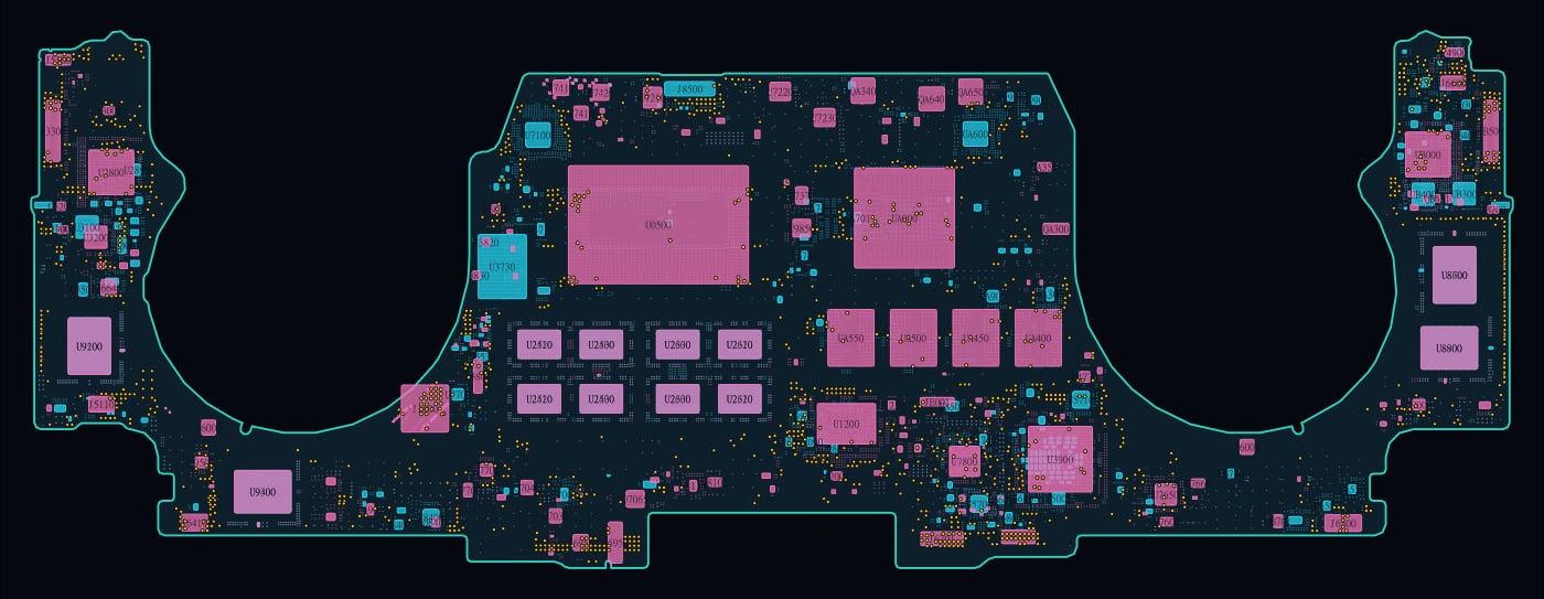 Component map of a MacBook 820-01814 logic board rendered from its boardview file